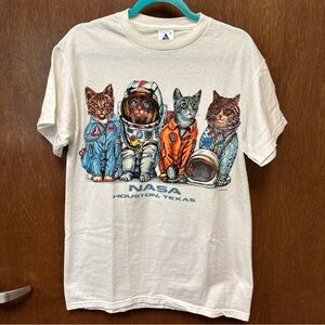 Vintage 90s NASA Houston Texas Astronaut Cats Tshirt Adults M - animal lover EUC